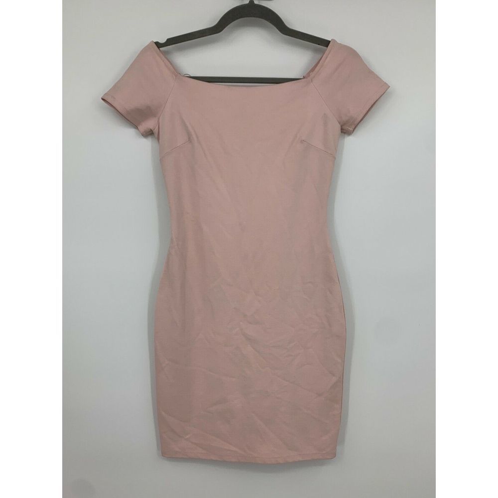 Lulus Womens Small Dress Night Out Body Con Off Shoulder Blush Pink Wiggle